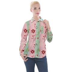 Flat Christmas Pattern Collection Women s Long Sleeve Pocket Shirt