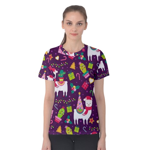 Colorful Funny Christmas Pattern Women s Cotton Tee by Vaneshart