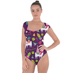 Colorful Funny Christmas Pattern Short Sleeve Leotard  by Vaneshart