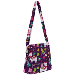 Colorful Funny Christmas Pattern Zipper Messenger Bag