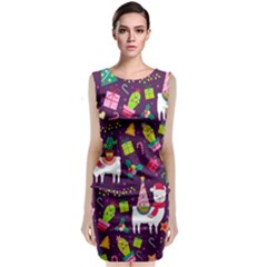 Colorful Funny Christmas Pattern Sleeveless Velvet Midi Dress by Vaneshart