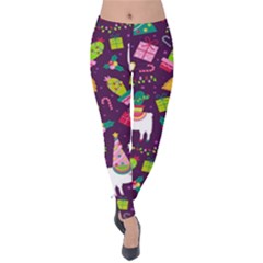 Colorful Funny Christmas Pattern Velvet Leggings by Vaneshart