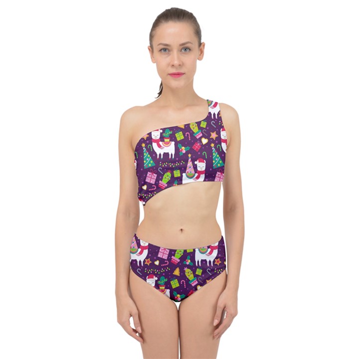 Colorful Funny Christmas Pattern Spliced Up Two Piece Swimsuit