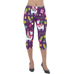 Colorful Funny Christmas Pattern Lightweight Velour Capri Leggings  by Vaneshart