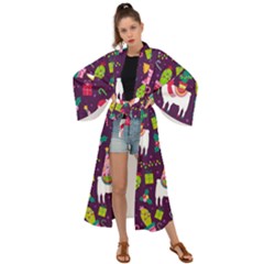 Colorful Funny Christmas Pattern Maxi Kimono by Vaneshart