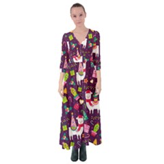 Colorful Funny Christmas Pattern Button Up Maxi Dress by Vaneshart