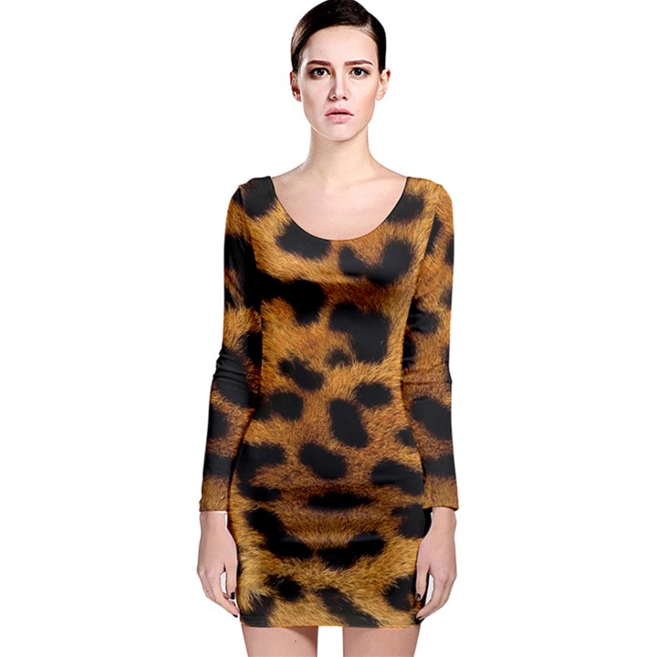 Leopard Skin Pattern Background Long Sleeve Bodycon Dress