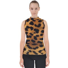 Leopard Skin Pattern Background Mock Neck Shell Top by Vaneshart