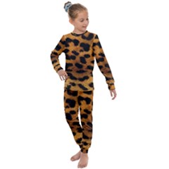 Leopard Skin Pattern Background Kids  Long Sleeve Set  by Vaneshart