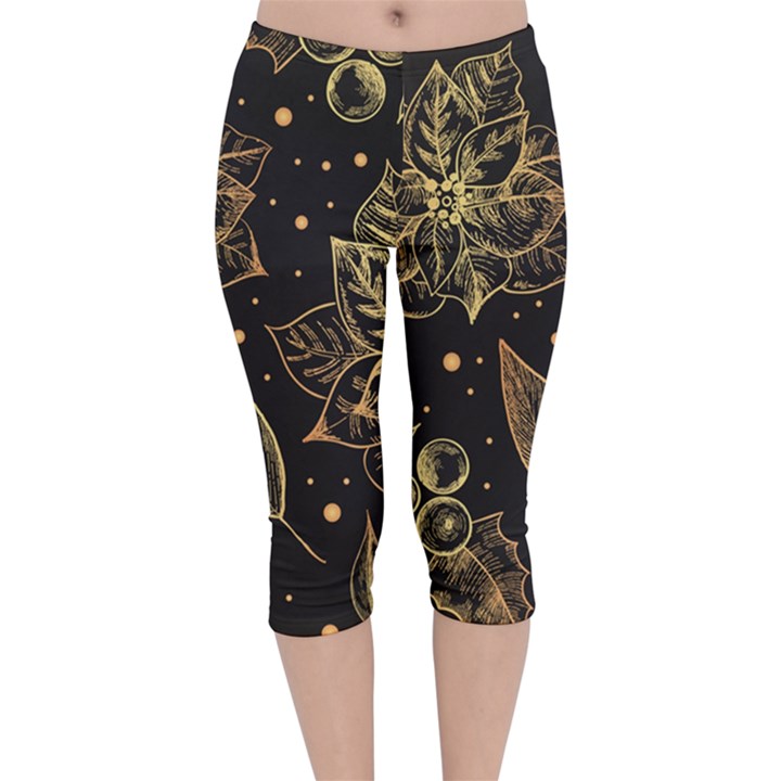 Christmas Pattern With Vintage Flowers Velvet Capri Leggings 