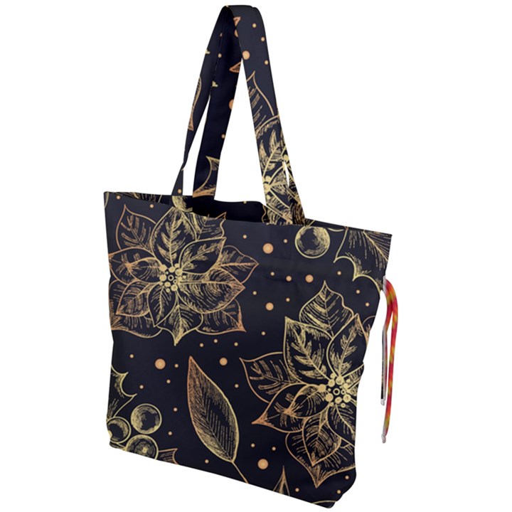 Christmas Pattern With Vintage Flowers Drawstring Tote Bag