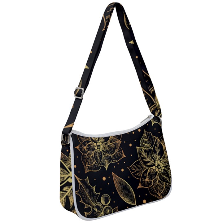 Christmas Pattern With Vintage Flowers Zip Up Shoulder Bag