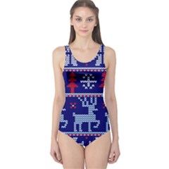 Knitted Christmas Pattern One Piece Swimsuit by Vaneshart