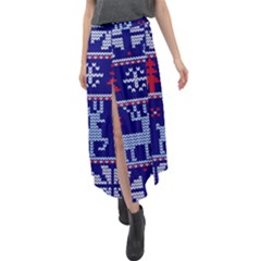 Knitted Christmas Pattern Velour Split Maxi Skirt by Vaneshart