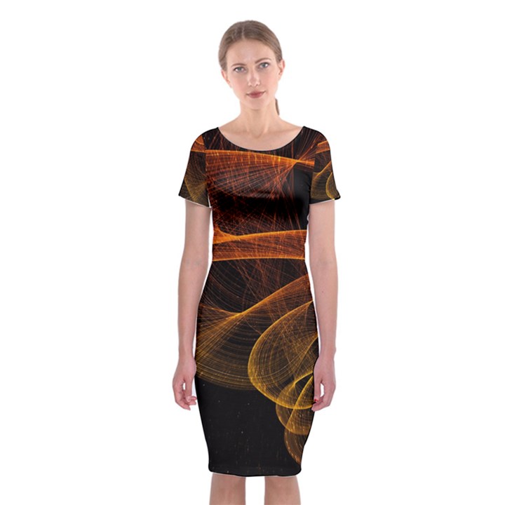 Circle Fractals Pattern Classic Short Sleeve Midi Dress