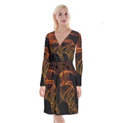 Circle Fractals Pattern Long Sleeve Velvet Front Wrap Dress