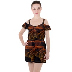 Circle Fractals Pattern Ruffle Cut Out Chiffon Playsuit