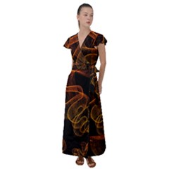 Circle Fractals Pattern Flutter Sleeve Maxi Dress