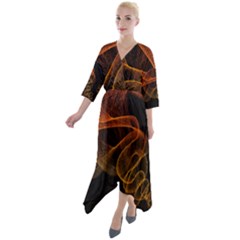 Circle Fractals Pattern Quarter Sleeve Wrap Front Maxi Dress