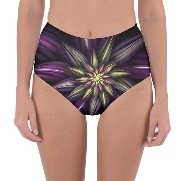 Fractal Flower Floral Abstract Reversible High-Waist Bikini Bottoms