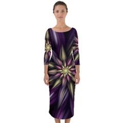 Fractal Flower Floral Abstract Quarter Sleeve Midi Bodycon Dress by HermanTelo