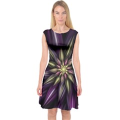 Fractal Flower Floral Abstract Capsleeve Midi Dress