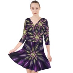 Fractal Flower Floral Abstract Quarter Sleeve Front Wrap Dress