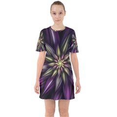 Fractal Flower Floral Abstract Sixties Short Sleeve Mini Dress