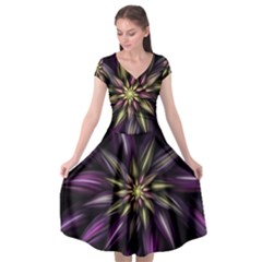 Fractal Flower Floral Abstract Cap Sleeve Wrap Front Dress