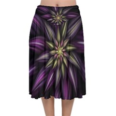 Fractal Flower Floral Abstract Velvet Flared Midi Skirt