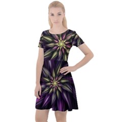 Fractal Flower Floral Abstract Cap Sleeve Velour Dress 