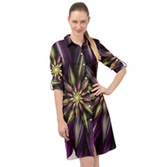 Fractal Flower Floral Abstract Long Sleeve Mini Shirt Dress by HermanTelo