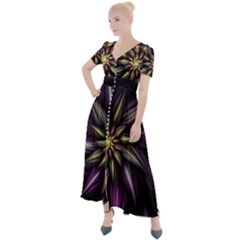 Fractal Flower Floral Abstract Button Up Short Sleeve Maxi Dress