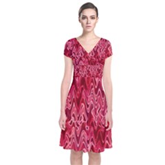 Background Abstract Surface Red Short Sleeve Front Wrap Dress