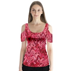 Background Abstract Surface Red Butterfly Sleeve Cutout Tee 