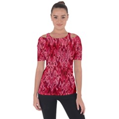 Background Abstract Surface Red Shoulder Cut Out Short Sleeve Top by HermanTelo