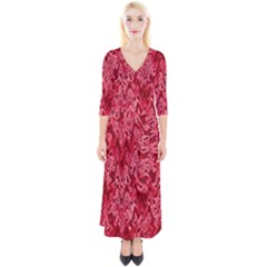 Background Abstract Surface Red Quarter Sleeve Wrap Maxi Dress