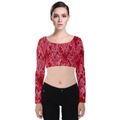 Background Abstract Surface Red Velvet Long Sleeve Crop Top