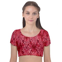 Background Abstract Surface Red Velvet Short Sleeve Crop Top  by HermanTelo