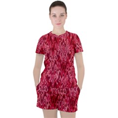 Background Abstract Surface Red Women s Tee And Shorts Set