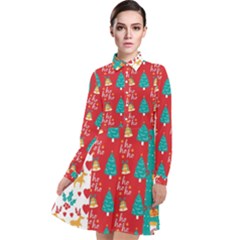 Funny Christmas Pattern Long Sleeve Chiffon Shirt Dress by Vaneshart