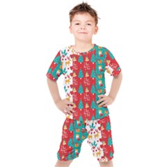 Funny Christmas Pattern Kids  Tee And Shorts Set by Vaneshart