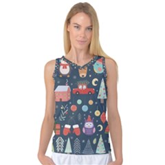 Vector Set Cute Christmas Elements Santa Penguin Deer Bear Fox Owl Trees Snowman Bird Angel More Women s Basketball Tank Top by Vaneshart