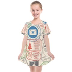 Christmas Postal Pattern Kids  Smock Dress by Vaneshart