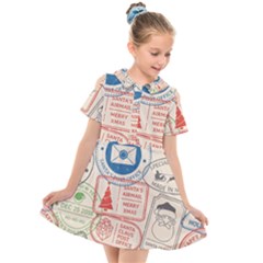 Christmas Postal Pattern Kids  Short Sleeve Shirt Dress by Vaneshart