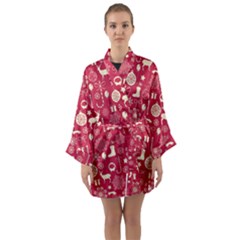 Christmas Pattern Background Long Sleeve Satin Kimono