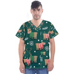 Cute Christmas Pattern Doodl Men s V-neck Scrub Top