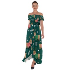 Cute Christmas Pattern Doodl Off Shoulder Open Front Chiffon Dress