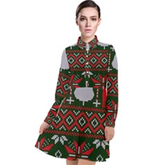 Christmas Pattern Knitted Design Long Sleeve Chiffon Shirt Dress by Vaneshart