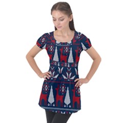 Knitted Christmas Pattern Puff Sleeve Tunic Top by Vaneshart